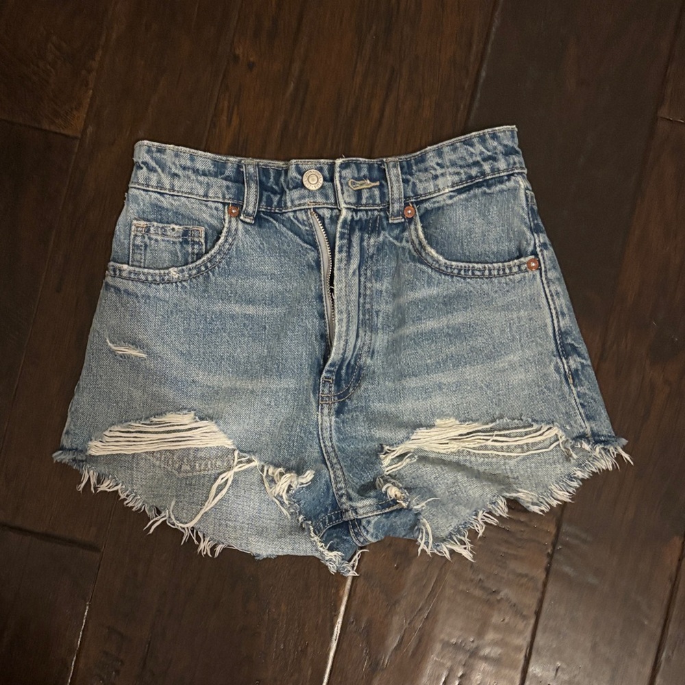 Zara Blue Distressed Jean Shorts